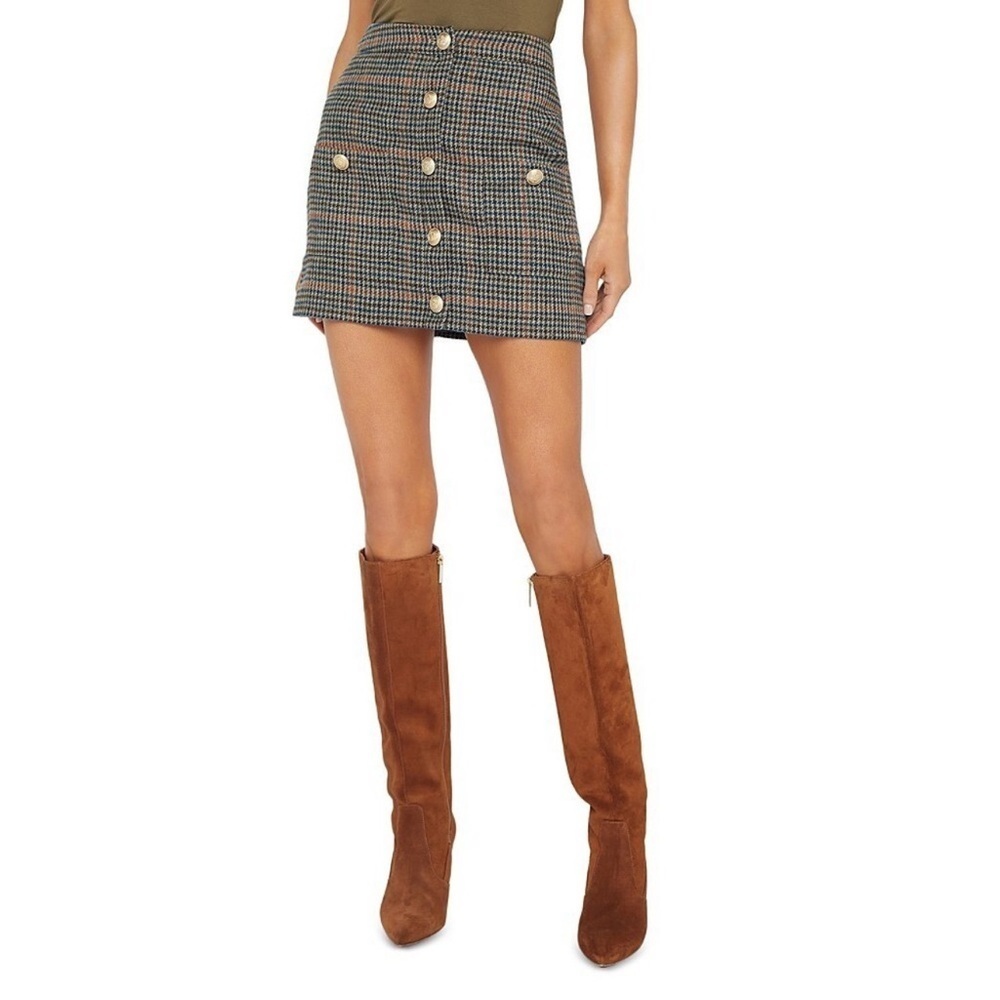 L'AGENCE Zander Button Mini Skirt in Tan And Teal NWT - Picture 4 of 16